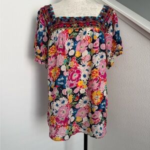 Johnny Was Brisbane Floral Embroidered Top Shirt Blouse XL Tunic Boho